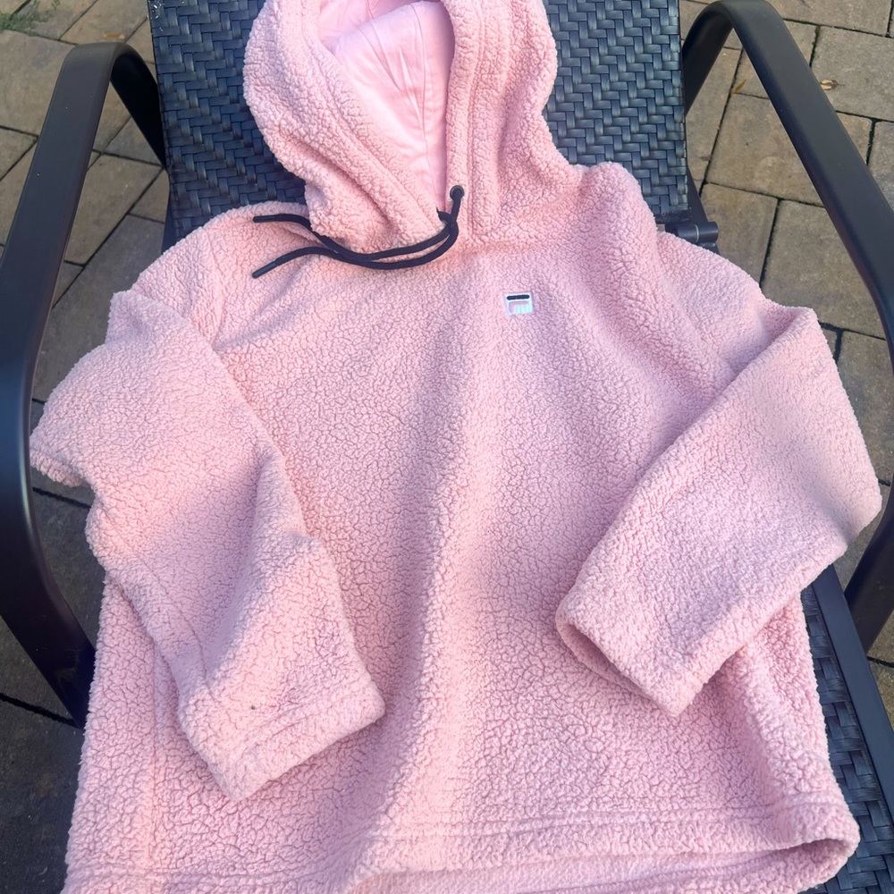 FILA Fleece Sherpa Fuzzy Pullover Hoodie Size S pink